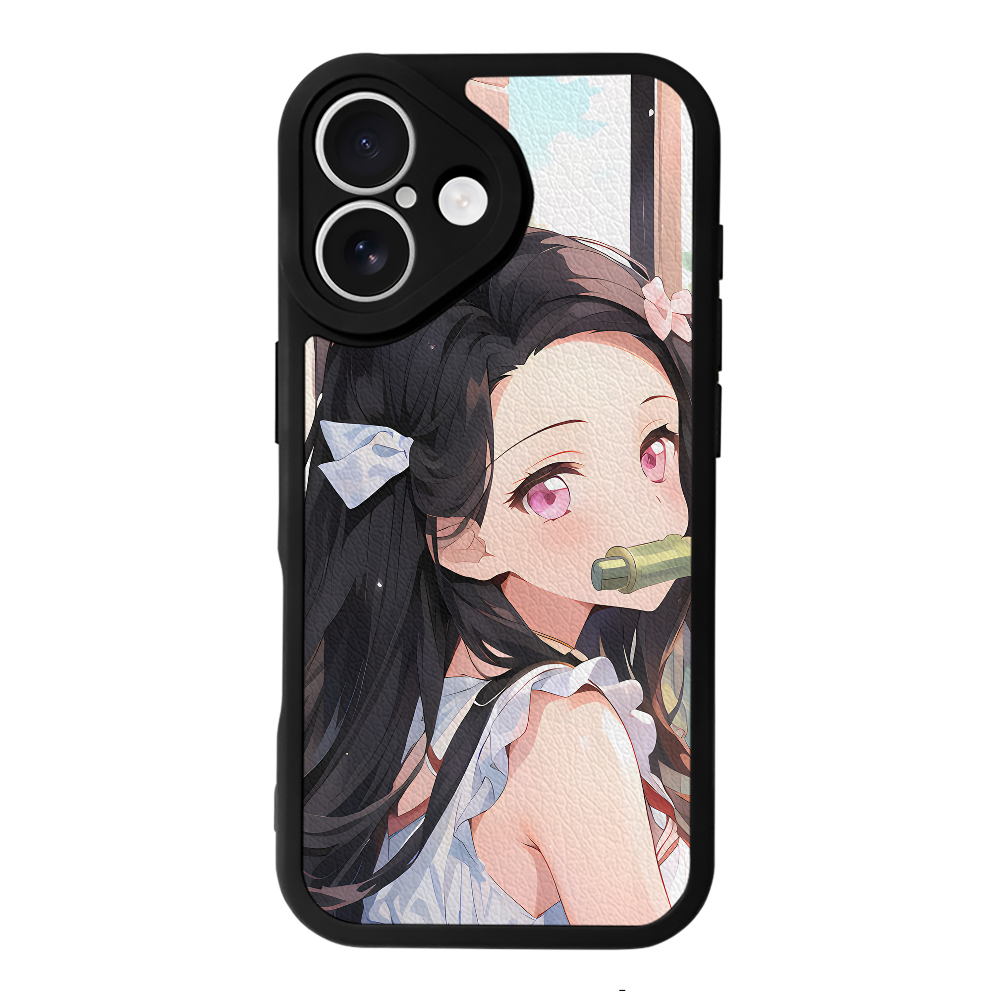 （画像用） 鬼滅の刃（きめつのやいば）竈門 禰󠄀豆子／かまど ねずこ Kamado Nezuko 【iPhone 16シリーズ対応】シリコンスマホケース（レザー調） 材質：シリコン